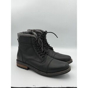 Crevo Camden Leather Side Zip Lace Up Boots Mens 10.5 Black Side Zip Rugged